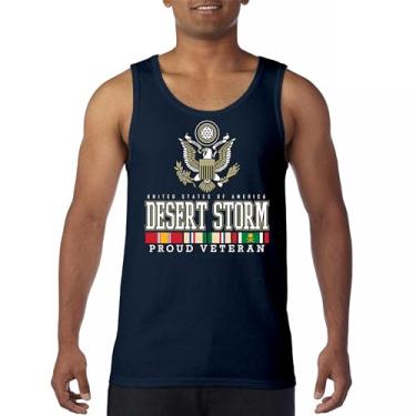 Imagem de Camiseta regata masculina Desert Storm Proud Veteran Army Gulf War Operation Served DD 214 Veterans Day Patriot, Azul marinho, M