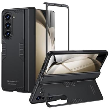 Imagem de Para Samsung Galaxy Z Fold 5 Capa Proteção de dobradiça à prova de choque Armadura robusta Capa fina com suporte oculto Protetor de tela integrado, preto, para Samaung Z Fold 5
