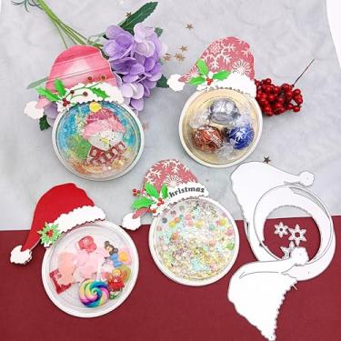 Imagem de Alinacutle 1 peça chapéu de Papai Noel cúpula de metal cortado com 5 peças de plástico transparente meia bola cúpulas suporte de doces artesanato de papel moldes de corte de metal para embalagem de DIY caixa de presente artesanato de papel