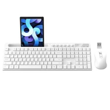 Imagem de Wireless Keyboard and Mouse Combo, MARVO 2.4G Ergonomic Wireless Computer Keyboard with Phone Tablet Holder, Silent Mouse with 6 Button, Compatible with MacBook, Windows (White)