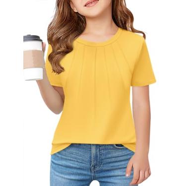 Imagem de Haloumoning Camisetas femininas plissadas infantis de verão de manga curta da moda 5-14 anos, Amarelo, 13-14 Anos