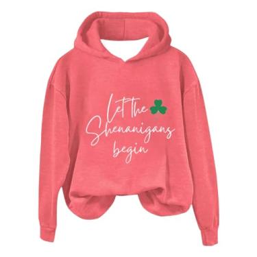 Imagem de Camiseta feminina do Dia de São Patrício, estampa da bandeira americana, verde trevo, dia irlandês, casual, camiseta irlandesa, rosa, P
