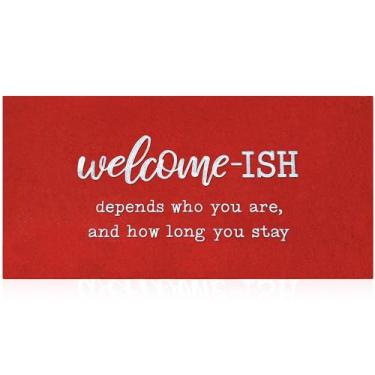 Imagem de JJUUYOU Capachos grandes de boas-vindas para porta da frente externa tapetes engraçados antiderrapante borracha traseira Natal vermelho bem-vindo tapetes de porta de baixo perfil para entrada pátio