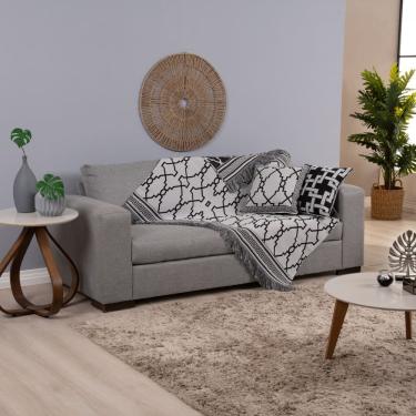 Imagem de Kit Xale para Sofá com Franja Grécia Tecido Jacquard Acompanha Almofadas Cheias 5 Peças