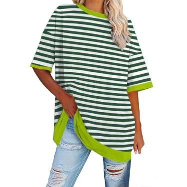 Imagem de Camisetas femininas de manga curta extragrande, soltas, casuais, gola redonda, túnica macia de poliéster e algodão, Verde, XXG