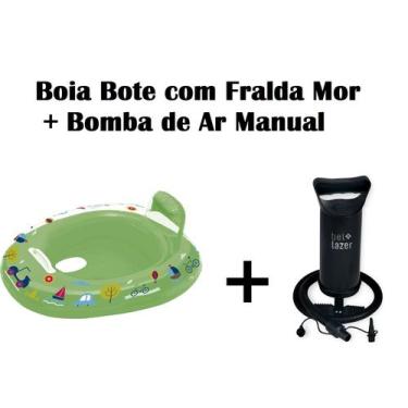 Imagem de Kit Boia Bote Com Fralda Para Bebês Verde + Bomba De Ar Manu - Mor