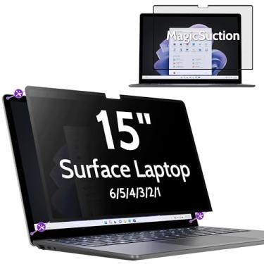 Imagem de Peslv Tela de privacidade para laptop de superfície de 15 polegadas 6/5/4/3/2/1, protetor preto antiespião removível MagicSuction™, filtro de luz azul brilhante para monitor de laptop Microsoft