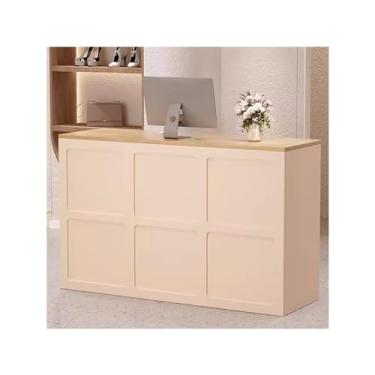 Imagem de Reception Desk With Counter Balcão de varejo para recepção com gaveta com chave para escritório, salão de beleza, lobby(Apricot+brown,31.4x17.7x35.4in)