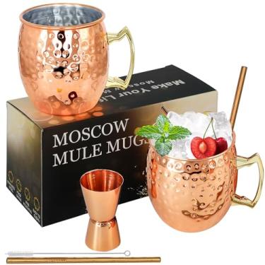 Imagem de Canecas de cobre Moscow Mule - Conjunto de 2 canecas de aço inoxidável 530 ml seguras para alimentos, perfeitas para coquetéis e água fria (1)