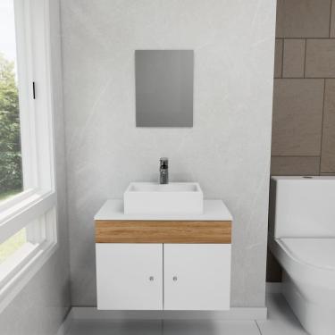 Imagem de Gabinete Armário para Banheiro com Pia Cuba Quadrada Mármore 60cm Balcão Suspenso Hanover