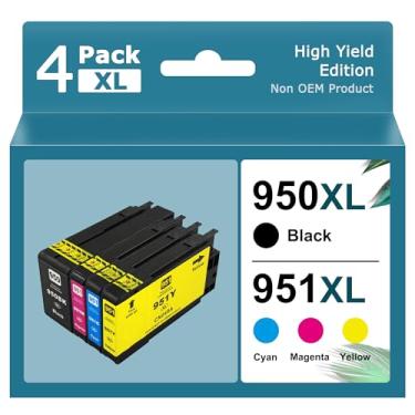 Imagem de Pacote combo de cartuchos de tinta 950XL 951XL para HP 950 951 cartucho de tinta de substituição para HP Officejet Pro 8100/8600/8610/8620/8630/8640/8615/8616/8625/251dw/276dw, (ciano preto Amarelo