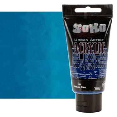 Imagem de Soho Urban Artist Tintas acrílicas para corpo pesado – Pintura de corpo pesado altamente pigmentada de grau artístico para tela, madeira, cerâmica e muito mais! – Tubo de 75 ml – Azul Phthalo