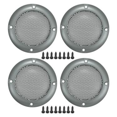 Imagem de ACROPIX Capa universal de grade de alto-falante de carro de 5 cm redonda de malha de 5 cm caixa protetora de subwoofer com parafusos de montagem cinza ferro - pacote com 4