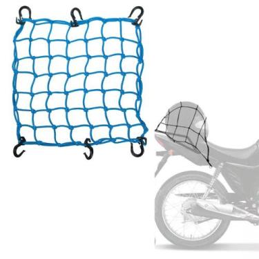 Imagem de Rede Aranha Elástica Azul Com Ganchos Moto Bagageiro E Capacete - Loja