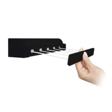 Imagem de Varal Retratil Parede Automatico Com 5 Cordas Preto Secalux, Preto