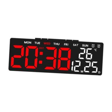 Imagem de Fenteer Despertador digital Relógio de mesa elétrico 3 níveis de brilho Dimmer Decoração para casa Relógio digital LED multiuso para mesa de quarto, Tempo Vermelho, Concha Preta