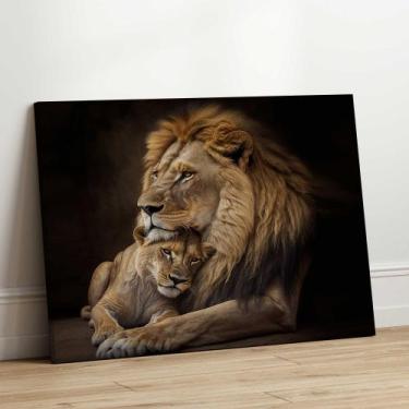 Imagem de Quadro Decorativo Sala Jantar Quarto Leão Leoa Família Horizontal Gran