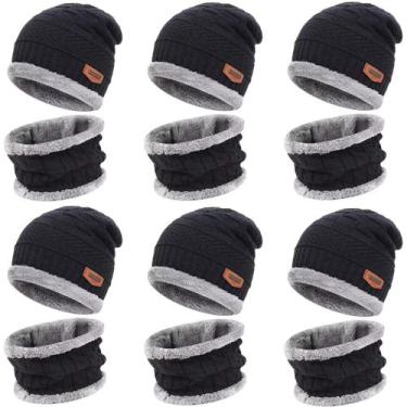 Imagem de kit 6 touca gorro cachecol forrada unissex adulto infantil estiloso fr
