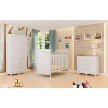 Imagem de Quarto Completo Bebê Moveis Peroba Junior Berço 2x1 MDF, Branco