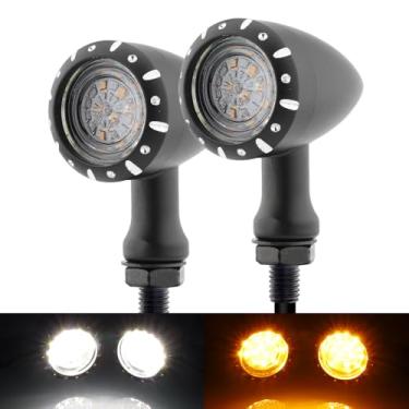 Imagem de TSUNG 2 peças de indicador de pisca-pisca de LED para motocicleta com luz âmbar branca SMD para bicicleta de rua Cruiser Chopper Bobber Cafe Racer (LED SMD-3 fios preto)