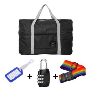 Imagem de Kit de Viagem Bolsa Dobrável + Etiqueta Antiperda + Cadeado para Mala 