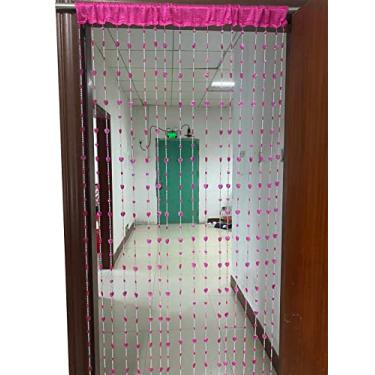Imagem de ZiDeTang Cortina de porta de coração com contas de acrílico, decoração de casa, borla, divisória de quarto, cor rosa, pacote com 1