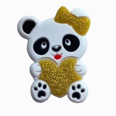 Imagem de Aplique Kit 10 Peças Ursinha c/ Coração Brilhante Dourado Emborrachado