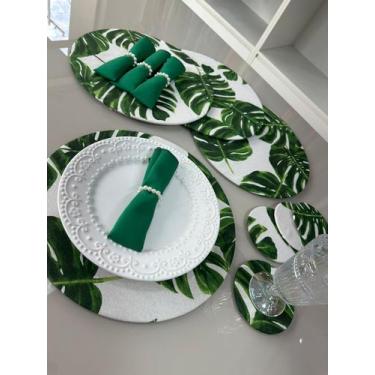 Imagem de Kit Sousplat 4 Lugares Redondo Para Mesa Posta Com Base MDF e Guardana