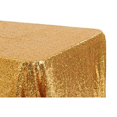 Imagem de Toalha de mesa retangular de tafetá - 228,6 cm x 335,3 cm | Lantejoulas douradas | 1 peça