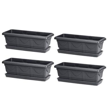 Imagem de 4 Vaso Jardineira Floreira Horta Romana Preto 50cm + 4 Prato - NUTRIPL