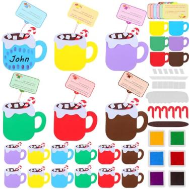 Imagem de Zhanmai 24 Sets Christmas Hot Cocoa Thumbprint Ornament Foam Craft Kits with Cards and Ink Pad Hot Cocoa Mug DIY Crafts Christmas Ornament Kits for Kids Christmas Home Classroom Activities, 6 Colors
