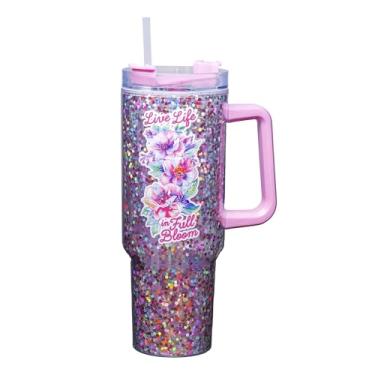 Imagem de Spoontiques Caneca de viagem de acrílico Full Bloom 1,134 g - acrílico de parede dupla com trava deslizante tampa de viagem e canudo - 28 cm de altura
