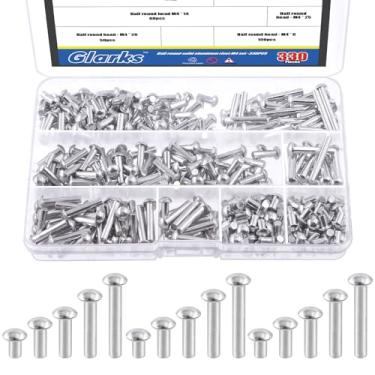Imagem de Glarks 330 peças M4 x 6/10/14/20/25 cabeça de braseiro de alumínio rebites sólidos comprimento 6 mm 10 mm 14 mm 20 mm 25 mm rebites de alumínio fixadores de alta resistência à corrosão para união e