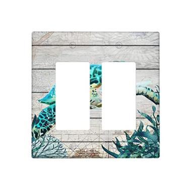Imagem de Placa decorativa para interruptor de luz de tartaruga marinha, 2 gangs, duplo balancim decorador, placa de interruptor de praia, capa de tomada para parede, 11 x 11 cm
