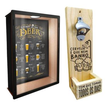 Imagem de Quadro Porta Tampinhas Com Abridor De Garrafa De Parede - RK, 01