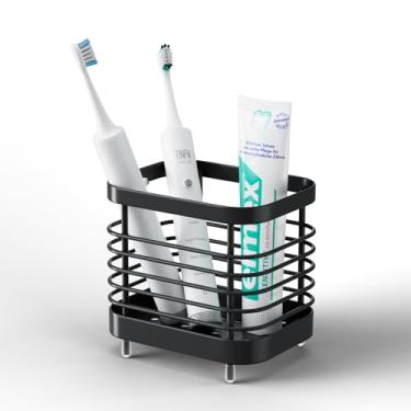 Imagem de Oasiteege Suporte de escova de dentes elétrico preto para banheiro, organizador de pasta de dente com drenagem, suporte de escova de dentes infantil para pia de bancada, acessórios de banheiro