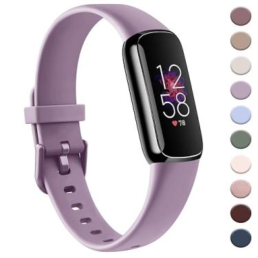 Imagem de AK Pulseira esportiva compatível com Fitbit Luxe para mulheres e homens, pulseiras esportivas de substituição de silicone macio para Fitbit Luxe rastreador de fitness e bem-estar (pequeno, roxo claro)