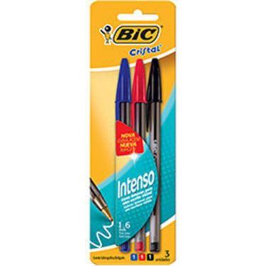 Imagem de Caneta Bic Cristal Intenso Azul Preta Vermelha Embalagem 3 Un
