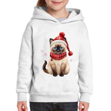 Imagem de Moletom Infantil Gato Natalino Gorro e Cachecol - Foca na Moda, Branco