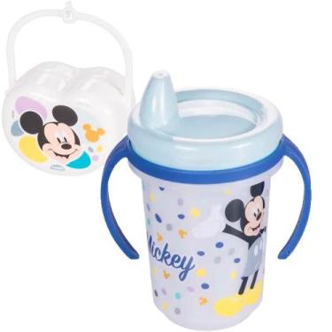 Imagem de Kit Mickey Copo Treinamento Transição Bebe Porta Chupeta - Plasutil