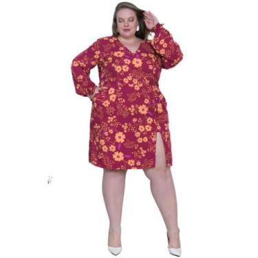 Imagem de Vestido Feminino Curto floral Decote V Fenda Lateral Manga Longa Bufan