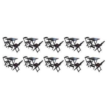 Imagem de Kit 10 Jogos de Mesa Dobravel com 2 Cadeiras de Madeira 70x70 Ideal pa