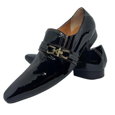 Imagem de Sapato Masculino Italiano Em Couro Preto Social Verniz Ref: D650 - ART