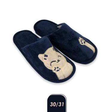 Imagem de Pantufa Gatinho Infantil Peluciada Inverno Azul Tam. 30/31 - REDSTAR