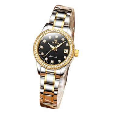 Imagem de OLEVS Relógio masculino cronógrafo multifunções esportivo de silicone luxuoso diamante fase da lua quartzo relógio de pulso à prova d'água.., Dourado e preto