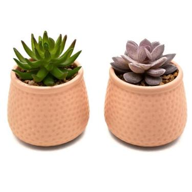 Imagem de Kit 2 Arranjos Artificial Planta Suculenta Verde Vasos Vasinhos Cerâmi
