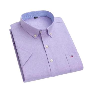 Imagem de Camisa Social Masculina Oxford 100% Algodão - Manga Curta, Xadrez, com