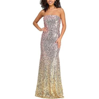 Imagem de Violet Weekend Vestido feminino justo de lantejoulas ombré tomara que caia, Ouro rosa, 36