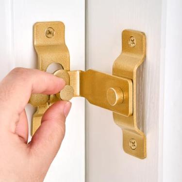 Imagem de INIRET Trincos de porta de celeiro, aço inoxidável, porta de celeiro, trava de porta dobrável, trava de porta de correr antiga travas de porta de armário de vinho (2, Grande_dourado_90 graus)