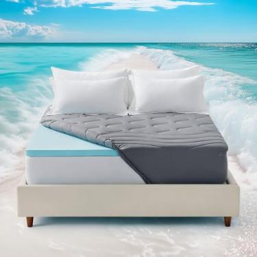 Imagem de SLEEP ZONE Cobertura de colchão de espuma viscoelástica, capa de colchão de resfriamento com espuma de colchão de gel de 5 cm, protetor de colchão à prova d'água para dormir de lado, costas e